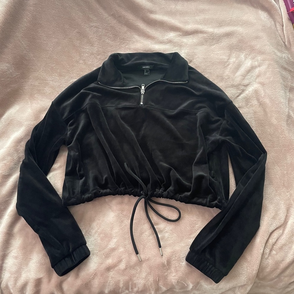 F21 Black Velour Quarter Zip